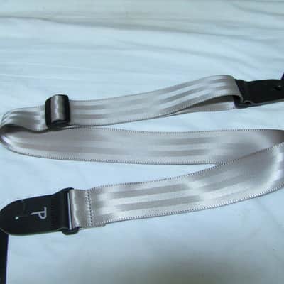 PERRI'S 2" Silver Seatbelt Webbing Guitar Strap With Genuine Leather Ends - NEW gray grey seat belt image 2