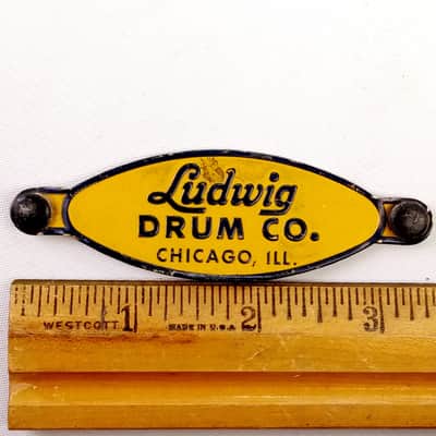 Ludwig Drum Co Chicago,ILL Hard Case Badge Tag Vintage 60s Blue/Gold Script Logo image 1