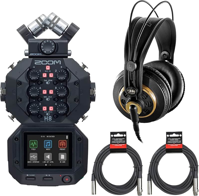 Zoom H8 8-input Handy Recorder with AKG K240 headphones and 2 XLR Cables image 1