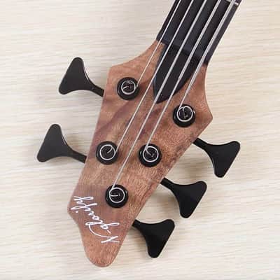 Custom 5 String Electric Bass, Burl Wood Top Okoume Body, Maple Neck Through, 24 Frets Fingerboard image 7