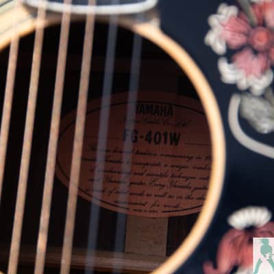 Classic Yamaha FG-401W 1970's Japanese Dreadnaught Acoustic with Hummingbird / Dove Swag! - Natural image 3