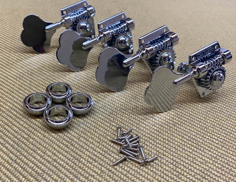 142C4-L Grover 4-Inline Left Handed Vintage Style Cloverleaf Bass Tuners Machine Heads Chrome image 1