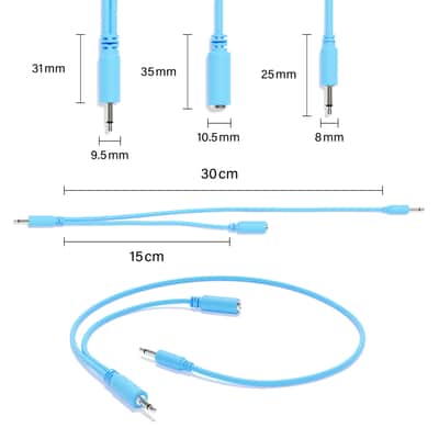 ExcelValley [Blue | 90 cm - 35.43"] 5-Pack - Hopscotch Mono Splitter Y Patch Cables TS 3.5mm 1/8" Eurorack Synth image 2