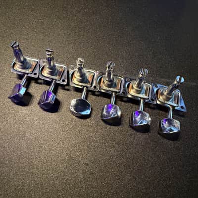 Vintage 70’s Fender F Logo LEFT HANDED Electric Guitar Tuners Tuning Pegs Strat Tele Germany 6 in line image 2