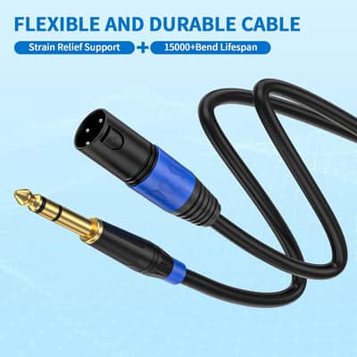 Male XLR to 1/4 Inch (6.35mm) TRS Mono Jack Microphone Cable,(2Pack, 3.3 FT) Balanced 3 Pin XLR Male to Quarter inch TRS Plug Mic Cord for Dynamic Microphone image 2