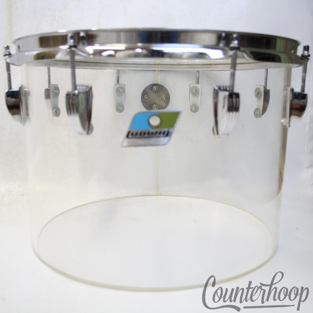 Ludwig 14x10"Vistalite Clear Concert Tom Drum Vintage 70s USA Blue/Olive Clip Mt — main photograph