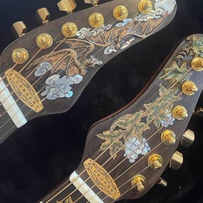 Blueberry 2009 Natural/Hand carved Top with Bat--Double Neck Acoustic Guitar image 5