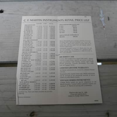 Vintage 1986 Martin Guitar Retail Price List! Original Case Candy, Paperwork! image 2