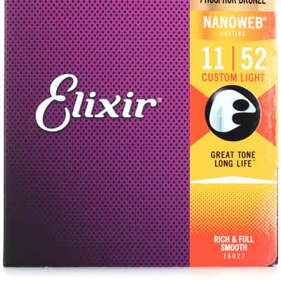 Elixir Strings Nanoweb Phosphor Bronze Acoustic Guitar Strings - .011-.052 Custom Light image 1