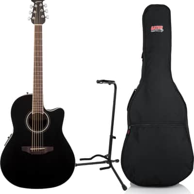 Ovation Celebrity Standard Mid Depth Acoustic-Electric Guitar, Black w/ Gig Bag and Guitar Stand image 1