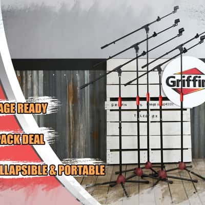 Griffin Microphone Stand with Boom Arm and Mic Clip (Pack of 5) - Tripod Telescoping Quality for Studio, Karaoke, Live Performances, Conferences Portable with Folding Legs & Removable Arm image 9