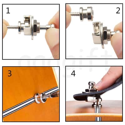 Strap Lock Locking Fastener Strap Metal Button Guitar/Bass Set image 3