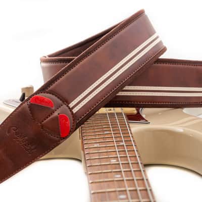 RightOn! Straps Mojo Collection Race-60 Guitar & Bass Strap made with Vegan Leather – Stylish and Comfortable - Brown