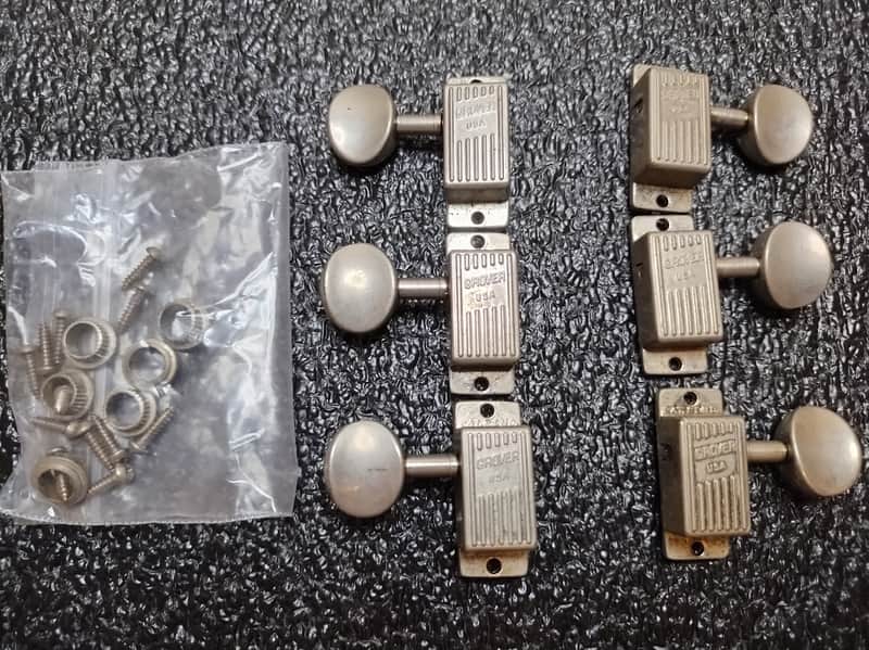 Vintage 1960's-70's Grover Slimline Guitar Tuners - Full Set w/ Screws/Ferrules image 1