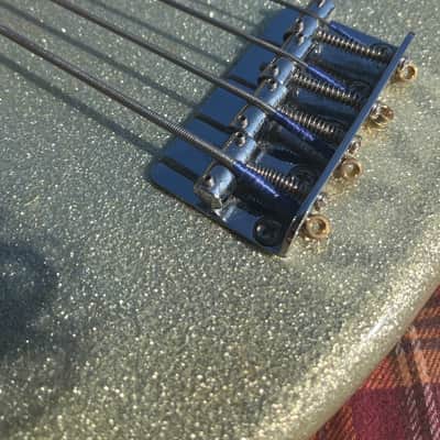 Los Straitjackets ed. DiPinto Galaxie Bass 2010s - Silver Sparkle with Gold Pearl Pickguard image 9