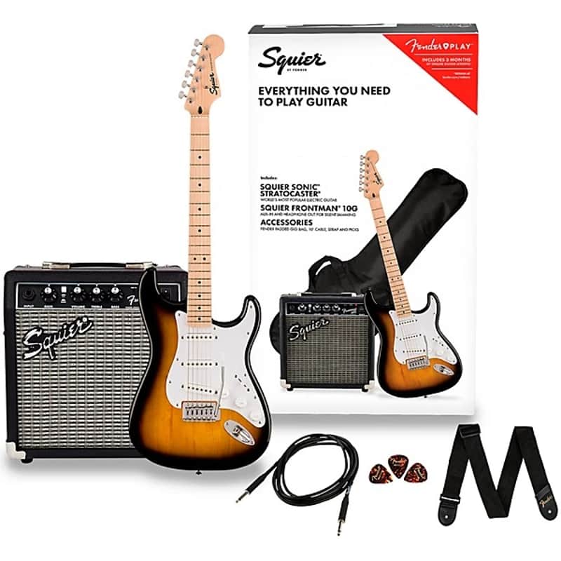 Squier Sonic Stratocaster Electric Guitar Package - 2 Color Sunburst image 1