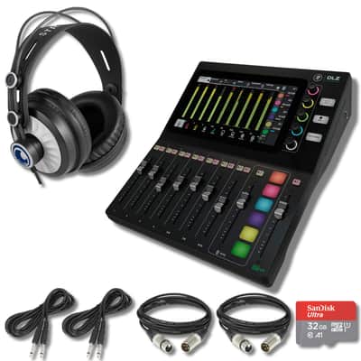 Mackie DLZ Creator Adaptive Digital Mixer for Podcasting, Streaming and YouTube with Studio Grade Podcasting Headphones, XLR & Instrument Cables, 32GB microSD Card and StreamEye Polishing Cloth image 1