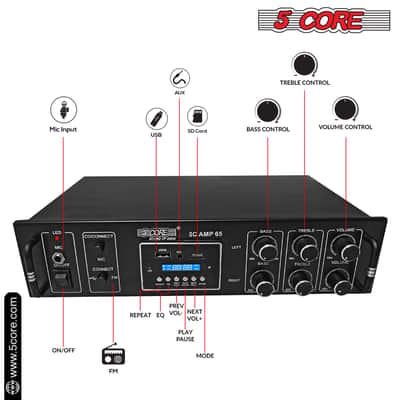 5Core Amplifier Home Audio 65W RMS Stereo Receiver DJ Amp w USB AUX MIC SD Card Input image 6