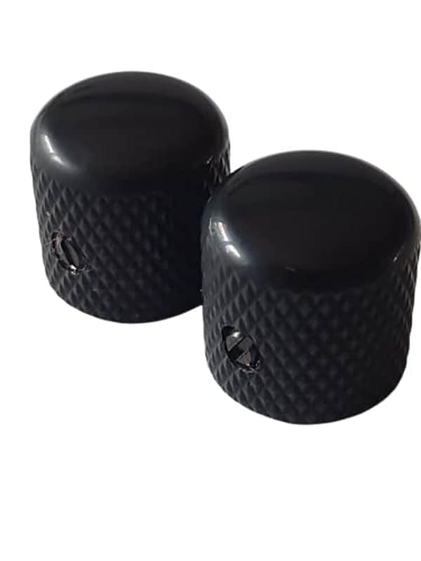 Set of 2 US Spec Dome Top Barrel Set Screw Knobs for Tele or P Bass - Black image 1