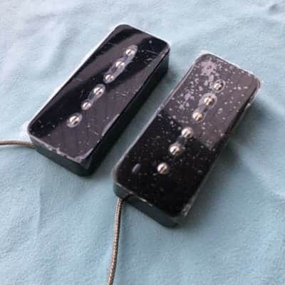 Black Guitar Neck and Bridge P90 Soap Bar Pickups Set image 1