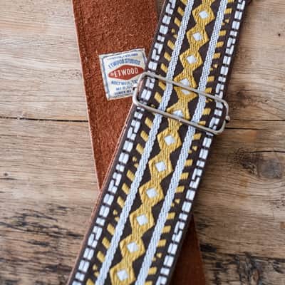 Vintage Black & Gold 60s/70s Hippie Guitar Strap / Real Suede Backing / Handmade in the UK image 4