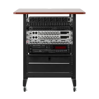 Gator Rok-It By Frameworks Studio Series 14U Wood Rack Cabinet with Casters and Leveling Feet, Cherry image 9