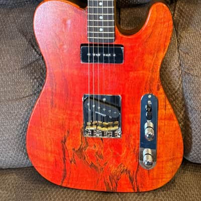 Custom  Firecaster Telecaster style with Fire Flamed Mango wood top ,Catalpa Body with roasted maple neck image 2