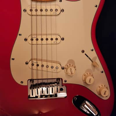 2013 Fender American Deluxe Strat with Maple V Neck Fiesta Red image 5