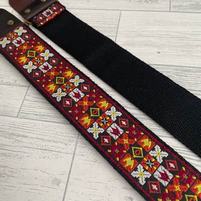 Red black and orange jacquard design guitar strap image 3