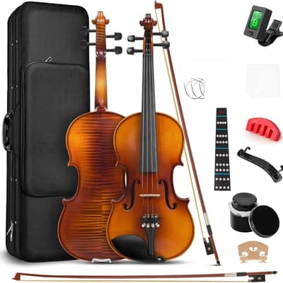 Violin 4/4 Full Size Set, Fiddle Solid Wood for Professional Intermediate Beginners Adults Teens Student Acoustic Violins Kit with Ebony Fittings, Hard Case, 2Pcs Violin Bow image 1