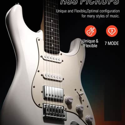 Electric Guitar Starter Kit HSS Pickup Coil Split, with Amp, Bag, Accessories, Polar White image 3