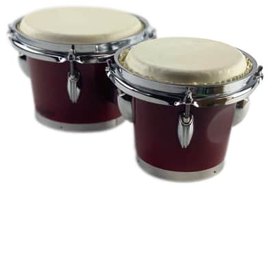 Zension 7" and 8" BONGO DRUMS - Latin Percussion Bongos Set Cowhide Tuning Key RED Wood image 5