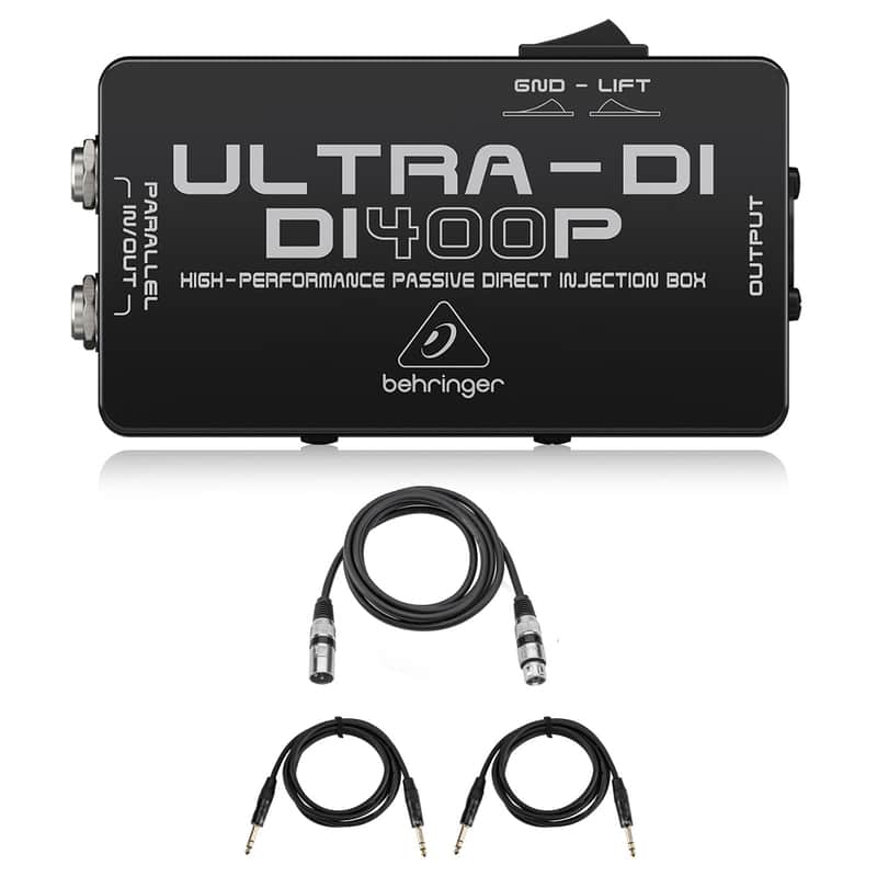 Behringer ULTRA-DI DI400P High-Performance Passive Direct Injection Box, Bundle with 2x Platinum Pro 6' TRS Interconnect Cable, 6' Microphone Cable image 1