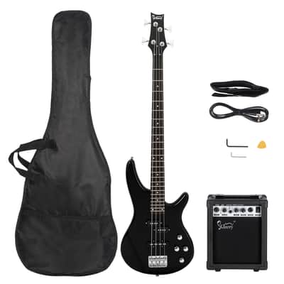 Glarry GIB 4 String Full Size Electric Bass Guitar SS pickups and Amp Kit - Black image 1