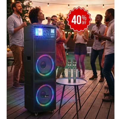 Opened Box | IPSDJ07II Portable Rechargeable Bluetooth Karaoke Speaker w/ Dual Wireless Mics, Multi Effect Light image 1