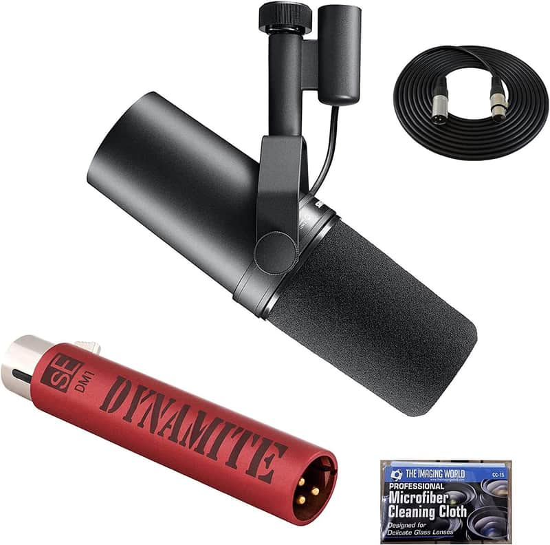 Shure SM7B Vocal Microphone with SE Electronics Dynamite Active Inline Preamplifier and Extra 10' XLR Cable Bundle image 1