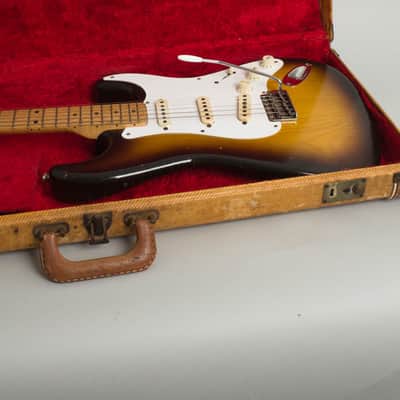 Fender  Stratocaster Solid Body Electric Guitar (1957), ser. #024071, original tweed hard shell case. image 12
