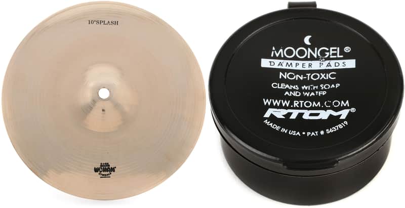 Wuhan 10 inch Splash Cymbal  Bundle with RTOM Moongel Drum Damper Pads - Blue (6-pack) image 1