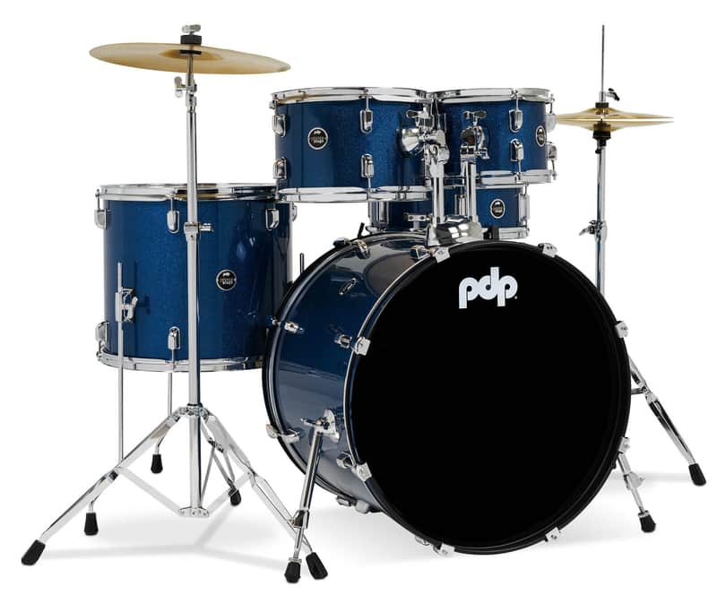 PDP Center Stage Royal Blue Sparkle 5pc Kit 7x10, 8x12, 14x16F, 16x22, 5x14 Snare. Hardware, Cymbals & Throne Included image 1