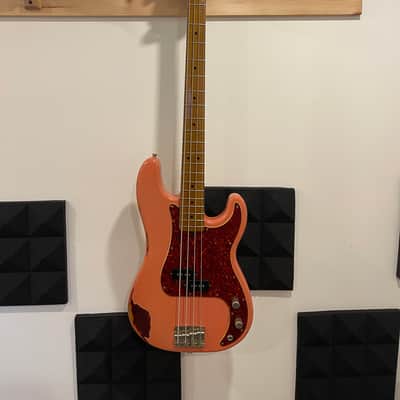 Shabat Panther Electric Bass #035 2022 - Coral Pink over Merlot metallic nitro image 1