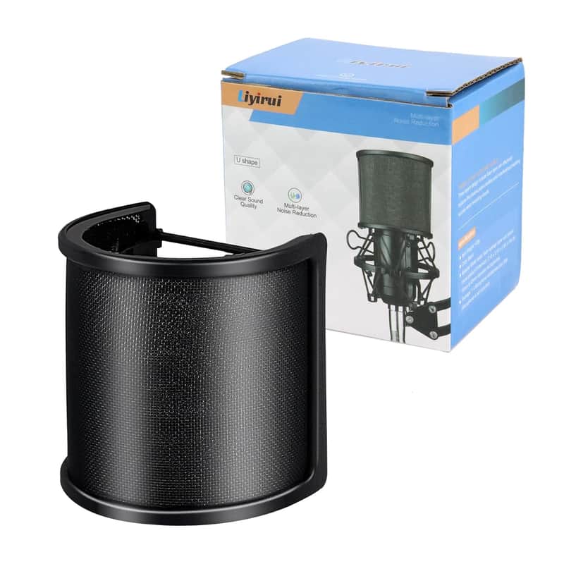 U-Shaped Mic Pop Filter, Mic Pop Filter With Metal Mesh, Upgraded Three Layers,Suitable For 35 Mm To 50 Mm Microphone For Recording Studio, Youtube Videos, Streaming, Podcast (Black, Small) image 1