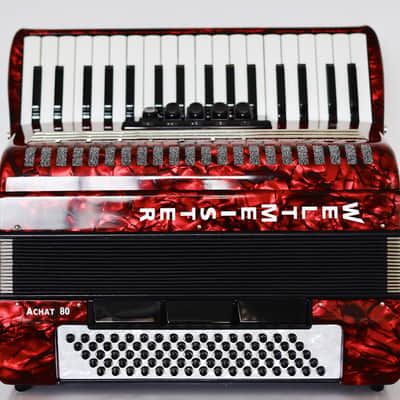 NEW Weltmeister Achat 80 Piano Accordion made in Germany, 80 Bass buttons, Original New Straps and Case, Keyboard Accordian, Red, Shipping from USA image 3