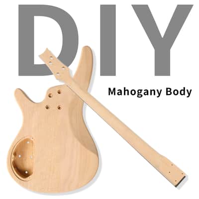 Ukscs DIY 4 String IB Style Electric Bass Guitar Kits with Mahogany Body, Maple Neck and Accessories image 3