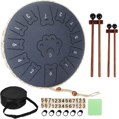 Bear Steel Tongue Drum 13 Inch 13 Note, Steel Drum with Mallets 2 Pairs, Carry Bag and Music Book, Percussion Instruments for Adults and Kids, Handpan Drum C Major (Navy Blue) image 1