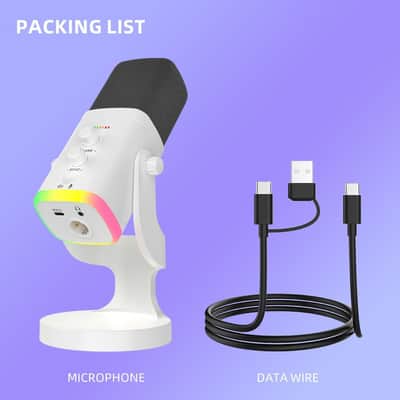 white Dynamic Microphone - USB/XLR RGB Mic with Echo Adjustment, Mute Key & Monitoring Jack, Desktop Microphone for PC Gaming, Streaming & Chat image 3
