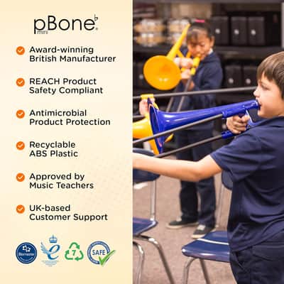 pBone Plastic Kids pBone Mini Trombone - Mouthpiece and Carrying Bag- Lightweight Versatile, Comfortable Ergonomic Grip- Eb Authentic Sound for Student & Beginner- Durable ABS Construction- Blue image 8