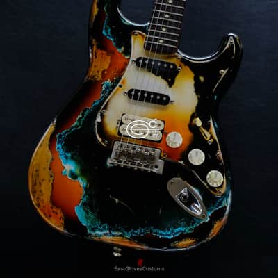 Fender Stratocaster Black/Blue over Sunburst Inspired by Joe Strummer Aged Heavy Relic (RARE) image 4