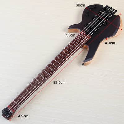 Black Custom 5 String Headless Bass, Wenge Top Ash Body, Roasted Maple Neck, 24 Frets image 10