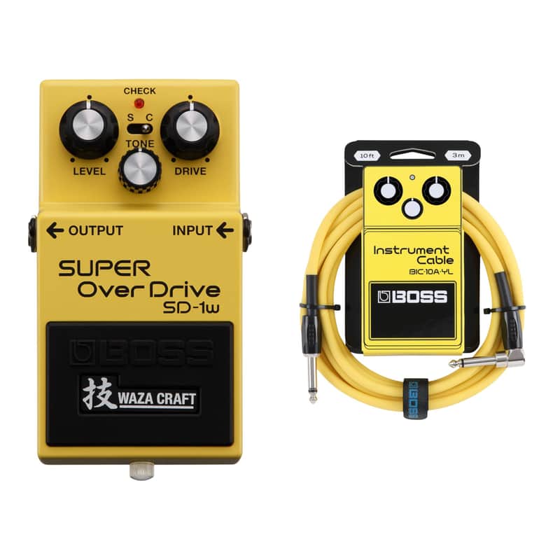 Boss SD-1W Waza Craft Super Overdrive + BIC-10A-YL 10ft Instrument Cable, Yellow image 1