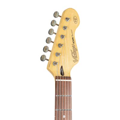 Vintage Vintage Icon V6MRGHB Distressed Gun Hill Blue over Sunburst - Electric Guitar image 3